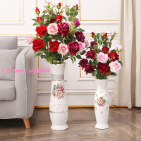 歐式陶瓷落地花瓶客廳大號仿真花擺件玫瑰花束電視柜富貴竹水養瓶