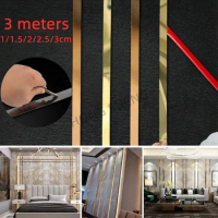 3M Mirror Stainless Steel Flat Decorative Line Self-adhesive TV Background Wall Ceiling Edging Strip Titanium Gold Wall Sticker