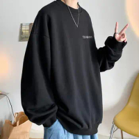 Casual Sweatshirt Streetwear Style Men's Oversized Pullover Warm Long Sleeves Letter Print Ideal for Fall/winter Fashion