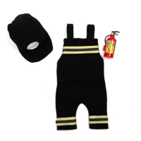 Baby Photography Props Fireman Uniform Hat &amp; Overalls Photo Outfit Newborns Photo Clothes Fashion Jumpsuits Infant Suit