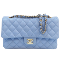 【二手名牌BRAND OFF】CHANEL 香奈兒【激安價】 藍色 羊皮 菱格紋 Classic Double Flap 25 肩背包 銀扣