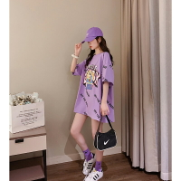 新款短袖T恤女韓版寬松夏季網紅ins超火紫色中長款歐洲站上衣