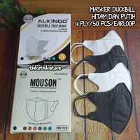 Masker Duckbill Mouson dan Alkindo Hitam Putih 4 ply 1 box/50 PCS