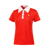 【LE COQ SPORTIF 公雞】高爾夫系列 女款紅色質感銀色刺繡顯瘦防曬POLO衫 QLT2T201