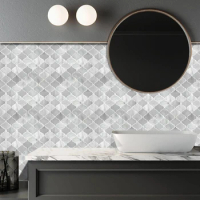 10 Pieces 3D Mosaic Oblong Shape Peel and Stick Tiles Waterproof &amp; Heat-resistant Wall Stickers for Kitchen Renovation