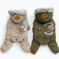 Pet Dog Clothes Winter Warm Dog Green Jacket Jumpsuit Thicken Teddy Dog Clothing Pet Clothes Puppy Hoodie Clothes Jacket