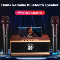 Wooden HIFI Sound Quality Wireless Home KTV TV Mobile Karaoke Mic Bluetooth Sound Microphone Subwoofer Bluetooth Sound System