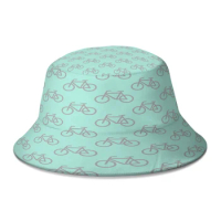 Pattern Light Grey and Cyan Bike Ride Bicycle Bucket Hat For Women Men Students Foldable Bob Fishing Hats Panama Cap Autumn