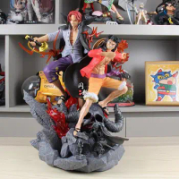 50cm One Piece Luffy Figure Red Hair Shanks Anime Figures With Light Gk Figurine Pvc Statue Model Doll Kid Toy Gifts Decoration