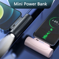 Mini Power Bank for iPhone 14 Samsung S23 Xiaomi Mi Powerbank Portable Cell Phone Charger with Flashlight 5000mAh Spare Battery