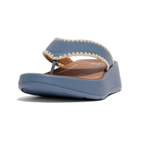 【FitFlop】F-MODE CROCHET-STITCH LEATHER FLATFORM TOE-THONGS編織皮革造型夾腳涼鞋-女(沙藍色)