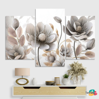 TENNESY Hiasan Dinding Set Bunga 3D 3 Panel Besar Dekorasi Dinding Kamar Tidur Pajangan Kayu Poster 