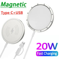 20W Magnetic Wireless Charger Pad Stand for Macsafe IPhone 15 14 13 12 Pro Max Airpods USB Type C PD Fast Charging Dock Station