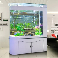 U-Shaped Glass Screen Fish Tank with Shoe Cabinet Aquarium Bar Counter Change Water