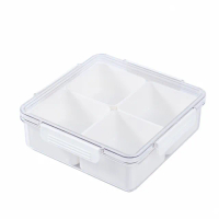 【COLACO】附蓋密封透明方形保鮮盒收納盒(分格盤 零食盤 水果盤 瓜子盤)