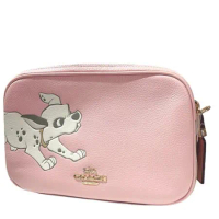 COACH 限量款 粉色 Disney 忠狗款雙拉鏈相機斜背包(大款)-附禮盒