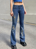 Y2K  สไตล์  Star ปักกางเกงขาบานยืดหยุ่นสูง eBay Cross-border AliExpress กางเกงยีนส์ผู้หญิงยุโรปและอเมริกา