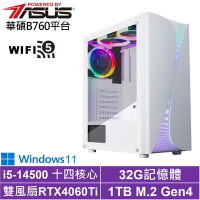 華碩B760平台[蒼翼判官W]i5-14500/RTX 4060TI/32G/1TB_SSD/Win11