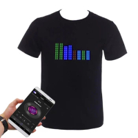 Dropshipping Bluetooth Programmable Led T-shirt Dj LED Tshirt Built-in Battery Scrolling Text Animation Message Matrix Display
