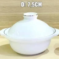 Mangkok Kecil + Tutup Mangkok Keramik Porselen Putih Lis Emas Premium 6.7" Mangkok Tutup Makan Saji