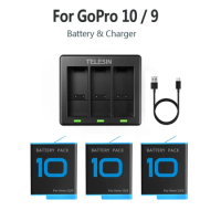2021 New For GoPro 10 9 Charger + 3PCS lithium ion Battery For GoPro Hero 10 Hero 9 Black Camera Accessory
