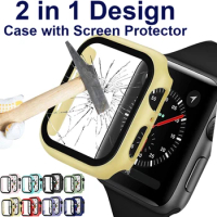360 full Screen protector PC Bumper Frame matte hard Case for Apple watch SE 6 5 4 3 2 1 40mm 44mm cover 9H Tempered glass film