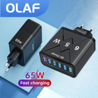 Olaf 6 USB Charger Fast Charging 65W Quick Charge 3.0 Multiple Travel Adapter For Xiaomi Samsung Huawei Mobile Phone Charger