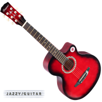 Lanjian系列 38吋，缺角民謠吉他，木吉他，琴袋+背帶+彈片+全配備 (紅棕色)