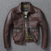 corium Air Men force flight Jacket High Quality Vintage Distressed Top Layer Cowhide Flight Jacket Red Brown Short Moto Jacket