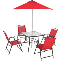 Outdoor Dining Table and Chairs Set of, 6-Piece, Red/Black Patio Dining Set