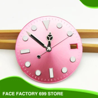 28.5mm Dial Pink Aseptic Dial Luminous + Black Watch Hands For NH35a Automatic Movement Diver's Watch Single Date