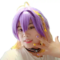 Soft Cat Brand VTuber Youtuber Cosplay Wig Aster Arcadia Cosplay Wig Purple Mixed Gold Braid Short Hair（Necklace not included）