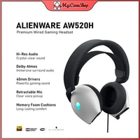 ALIENWARE AW520H GAMING HEADSET WIRED HI-RES AUDIO DOLBY ATMOS RETRACTABLE MIC Lunar Light