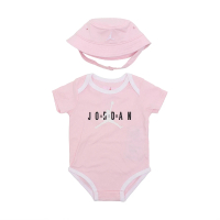 【NIKE 耐吉】包屁衣 Jordan Baby 寶寶上衣 粉紅 白 新生兒 喬丹 漁夫帽(JD2313026NB-003)