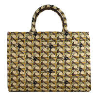 TORY BURCH Square Knit Tote 幾何印花織布手提托特包/購物包(米/綠)