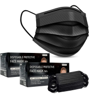 50pcs Black/Inner black Mask 3ply Original Tebal Non Medical Disposable Mask Black Face Mask Hitam D