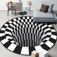 Black and white stereovision psychedelic circular Carpets lattice living room bedroom floor mat 3D illusion trap rug