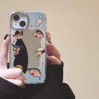 Kawaii Cartoon Crayon Shin Chan Phone Case Ins Mirror New Anime Iphone Phone Case Anti Drop Wear Couple Friends Gift Girls