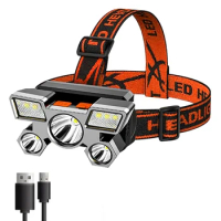 5 LED Headlamp Strong Light Headlight Built in 18650 Battery USB Rechargeable Outdoor Camping Fishing Adventure Head Flashlight