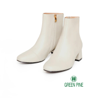 【GREEN PINE】顯瘦感美腿方頭粗跟女短靴米色(00869366)