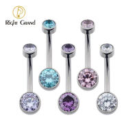 Khuyên Rốn Titan, Grand KANAN ASTM F136, Viền Zircon Trong Suốt, Vòng Rốn Ren Bên Trong, Trang Sức C