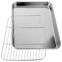 2 Pieces/Set Baking Tray Pan with Wire Rack Air Fryers Griddle Grill Stainless Steel