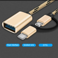 2 In 1 Type-C USB-C OTG Adapter Cable for Android Phone Accessories MacBook Mouse Gamepad Tablet PC Type C OTG USB Cable