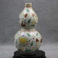 Pink And White Chinese Gourd Vase Lotus Mandarin Duck Chinese Famille Rose Vase Middle Vintage Vase Colorful