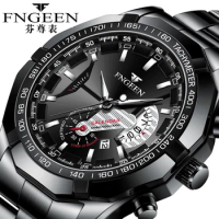 FNGEEN Watches for Men Clock Steel Waterproof Luminous Pointer Date Hodinky 2020 Fashion Business Big Dial Quartz Men's Watch