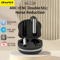 Awei TA10 ANC Earphone Bluetooth 5.3 Active Noise Cancellation ENC Earbuds Noise Headset Dual Mic Wireless Gaming Headphones