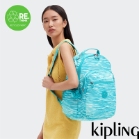 Kipling (網路獨家款) 湖水綠水波紋印花機能手提後背包-SEOUL