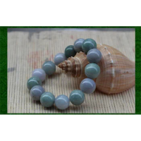 Qifu Meiyu Burma a Jade Beads 13mm Light Green with Violet Men's Bracelet