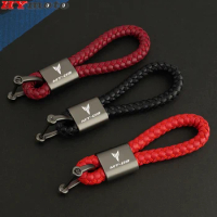 Motorcycle Accessories Leather Knitting Rope Keychain Metal Keyring For YAMAHA MT 03 MT-03 ABS 2016-2020 2023 With Laser Logo