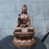 9.8 inches 25 cm Chinese red Copper bronze Lotus Guanyin Kwan-yin Bodhisattva buddha Statue Bronze Decoration Home Gift